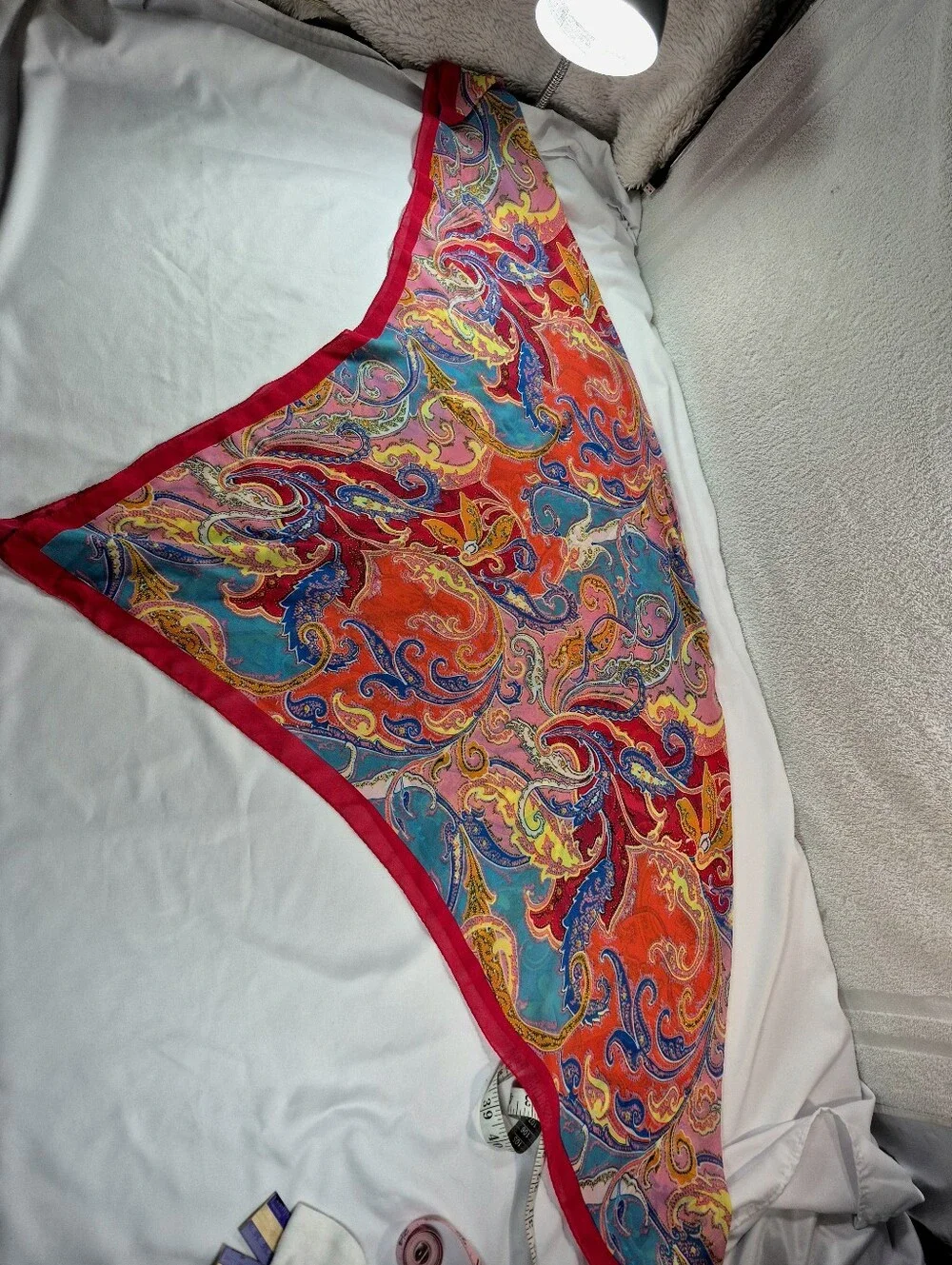 Vibrant Multicolor Paisley Print Silk Square Scarf Magenta Border Beach Chic